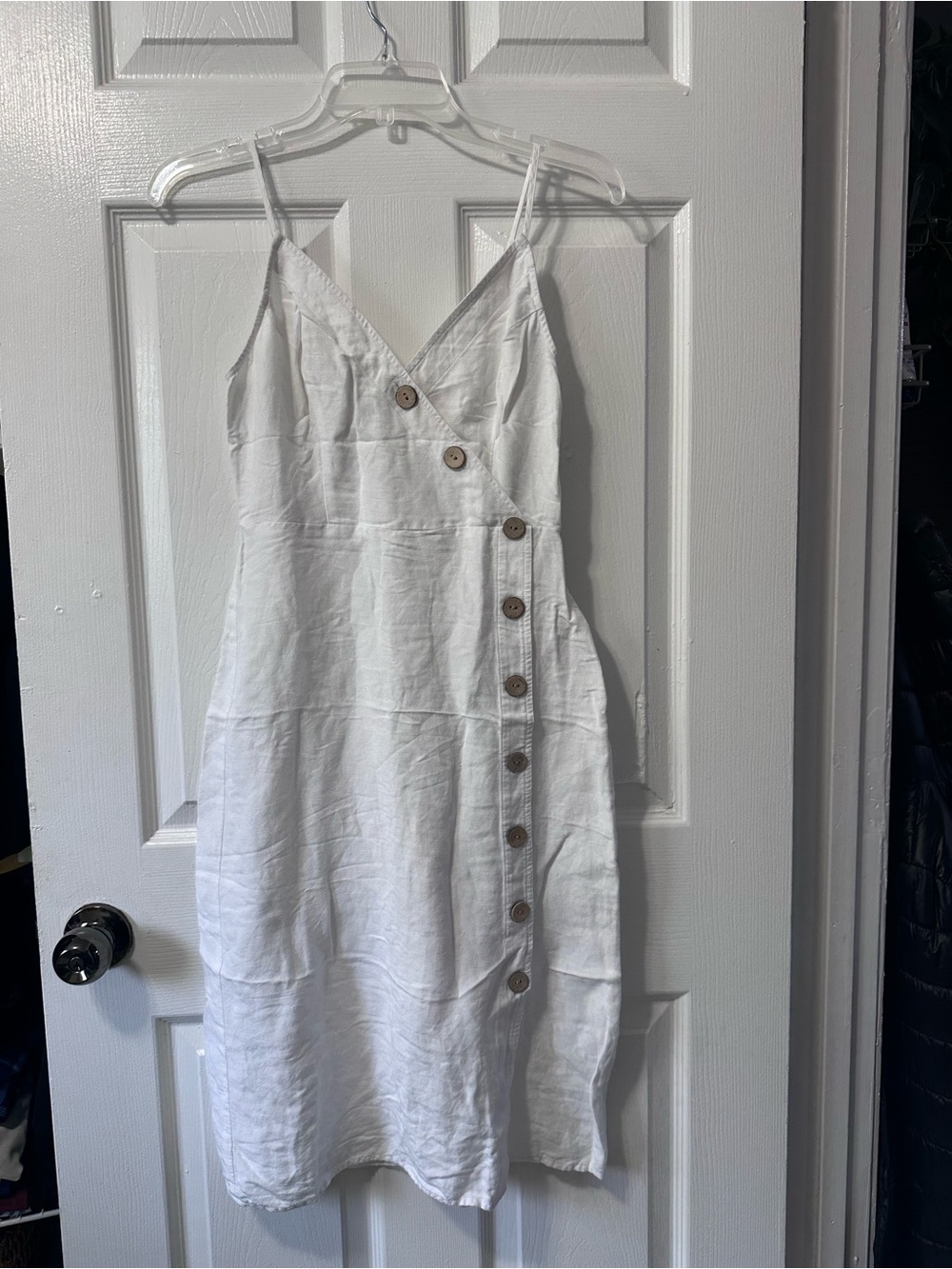 Express White Button-Front Spaghetti Strap Midi Dress